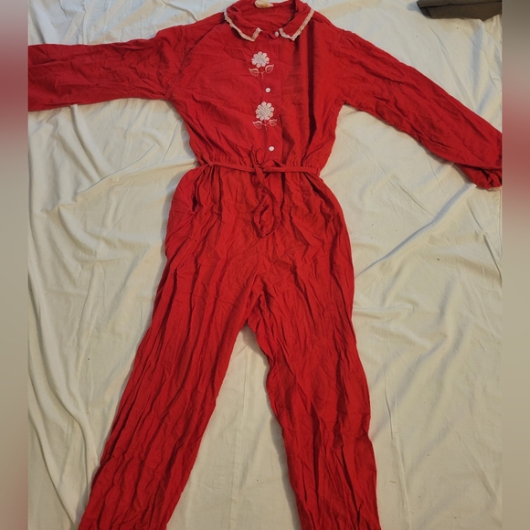 (E) 1950s ILGWU red onesie pajamas size medium - Picture 2 of 10